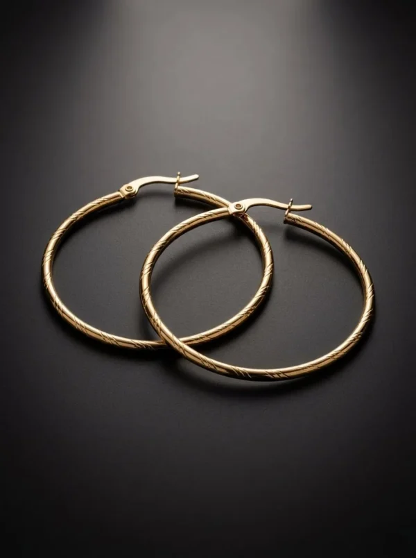 Aretes Aureola de Arcano: argollas finas doradas con superficie grabada