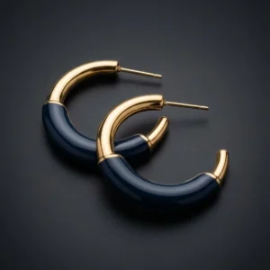 Aretes Órbita Índigo de Arcano: argollas gruesas en resina azul índigo con extremos dorados