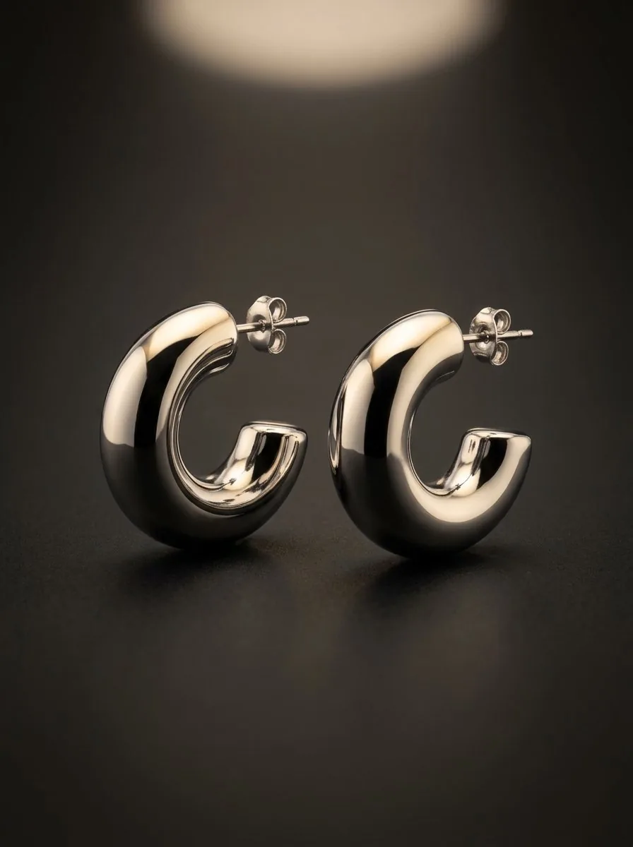 Aretes Órbita Plata, argollas gruesas