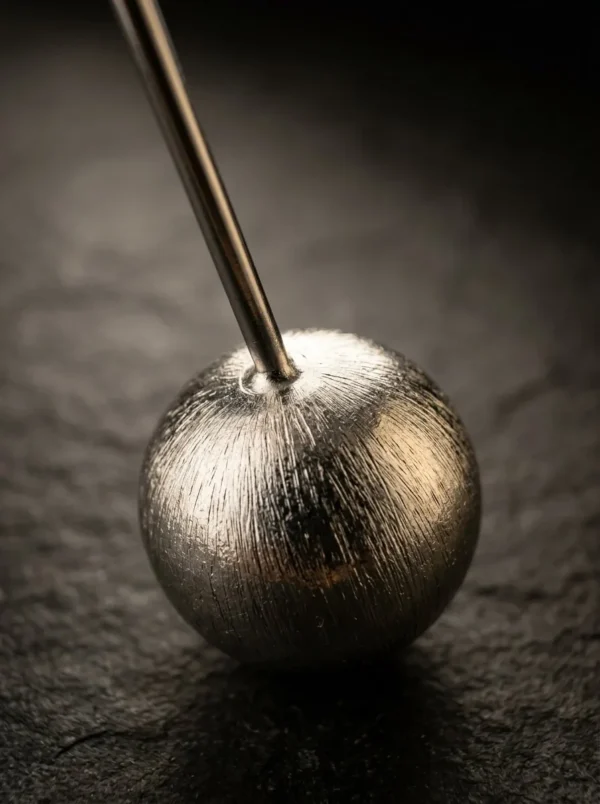 Aretes Péndulo Luna de Arcano: barra larga plateada con esfera de textura cepillada