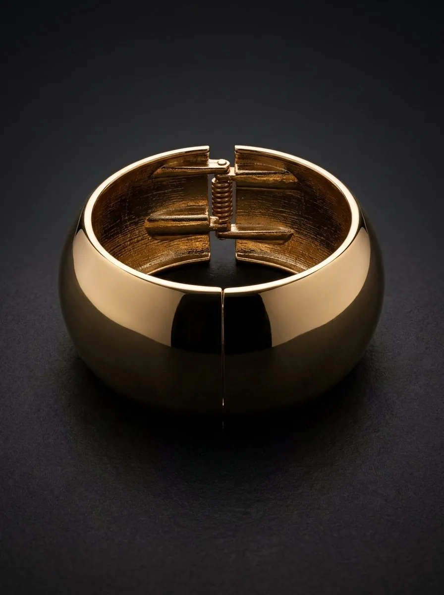 Brazalete rígido de domo pulido con baño de oro de 24k