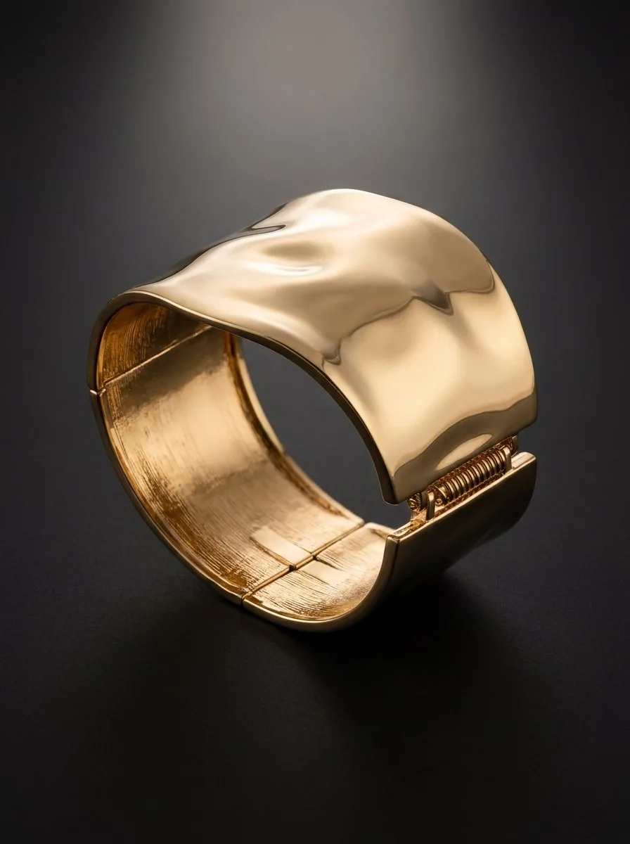 Brazalete Escudo de Arcano: brazalete ancho dorado de superficie ondulada y pulida