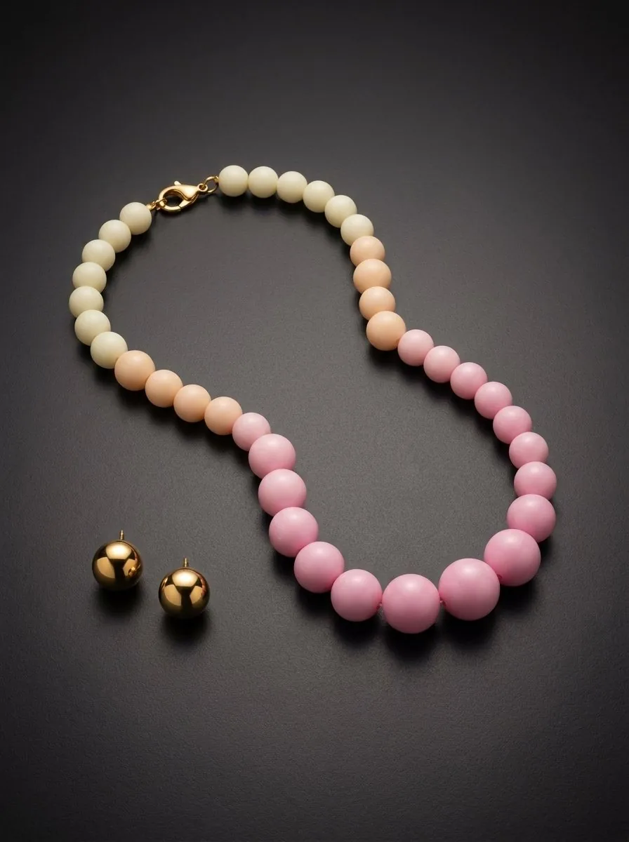 Collar de cuentas en degradé marfil, durazno y rosa